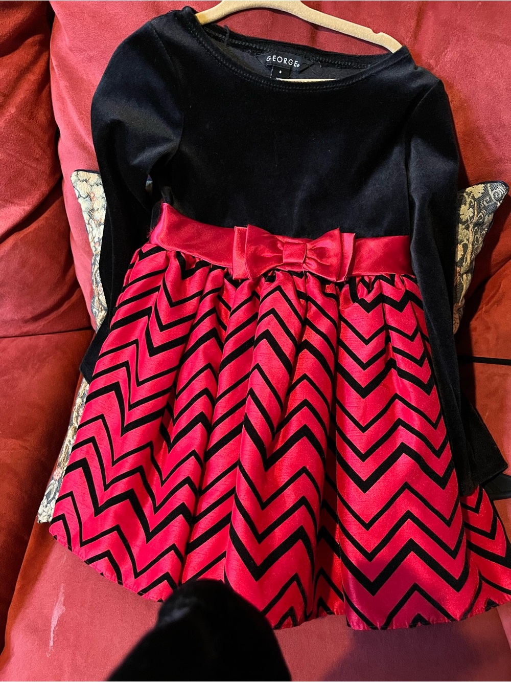 George Black Velvet Bodice with Red Chevron Skirt